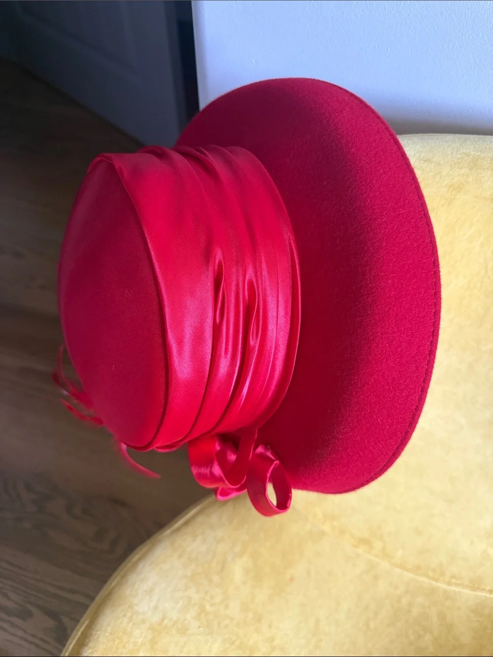 Red Satin Ribbon Derby Hat - Women Accessories